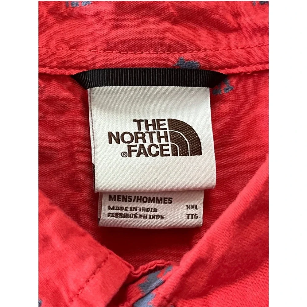 The North Face Mens XXL Red Hiker Print Short Sleeve Button Down Shirt